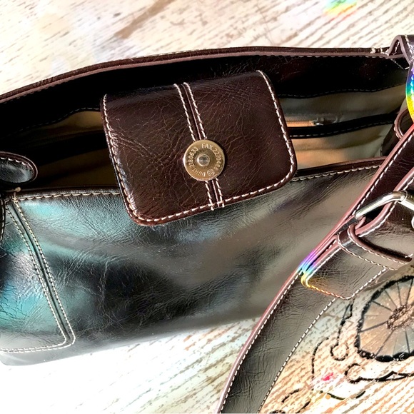 NINE & CO Dark Brown Faux Leather, Silver Hardware Structured Shoulder Bag GUC - Picture 7 of 15